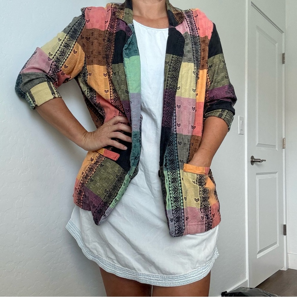 Vintage 80s Angelique Imp Inc. NYC Multicolor Patchwork Women's Blazer Jacket